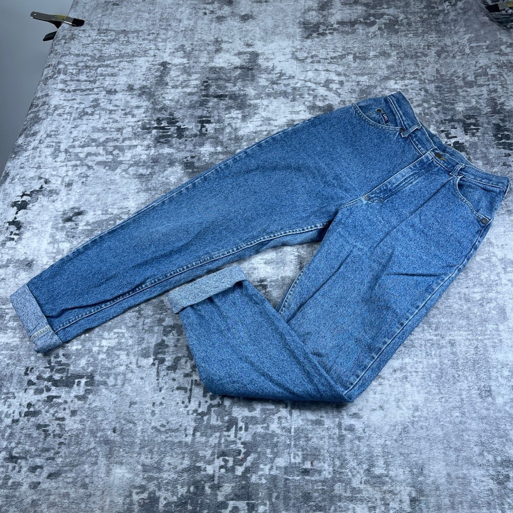 Vtg Lee Womens 29x33 Jeans 90s Solid Blue High Waisted Mom Regid Denim USA